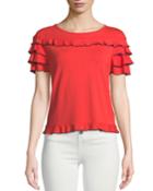 Ruffle-tiered Short-sleeve Blouse