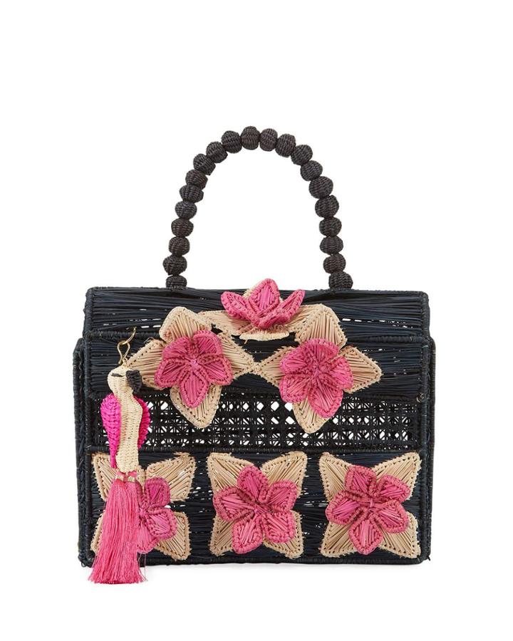 Iraca Palm Threaded Fabric Top-handle Bag