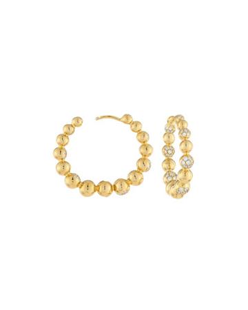 18k Yellow Golden Bubbles Medium Diamond Hoop Earrings