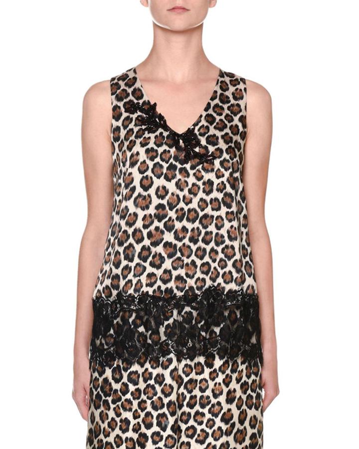 Leopard-print Sleeveless V-neck