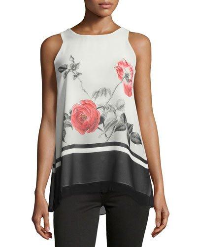 Floral-print Trapeze Shirt, White Pattern