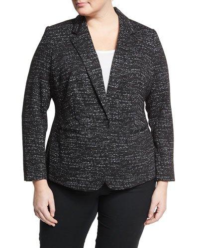 Knit Jacquard One-button Blazer, Black,