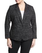 Knit Jacquard One-button Blazer, Black,