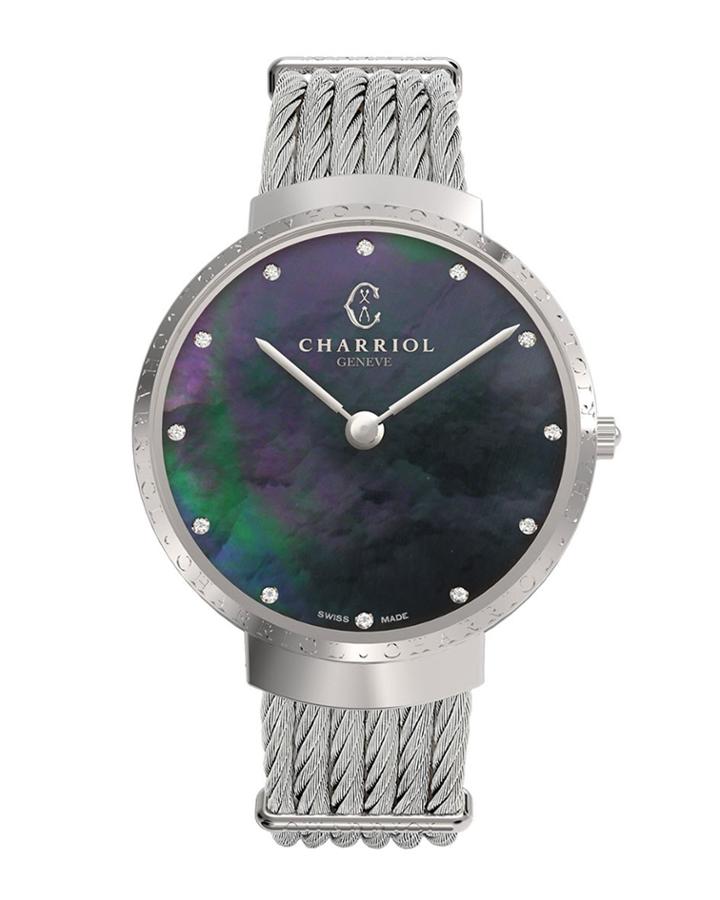 34mm Slim Mother-of-pearl Watch W/ Diamonds, Black