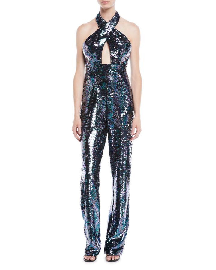 Fully Sequined Jumpsuit W/ Crisscross Front