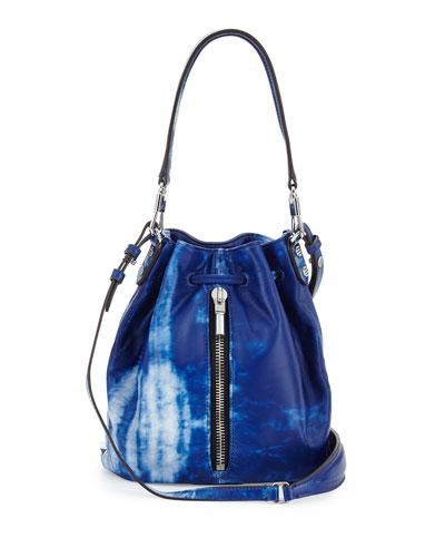 Cynnie Mini Leather Bucket Bag, Indigo