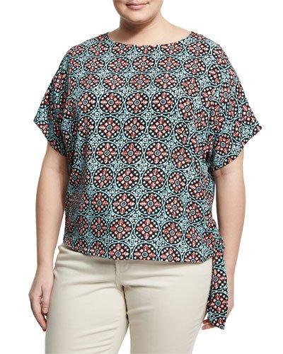 Side-tie Graphic Top, Turquoise