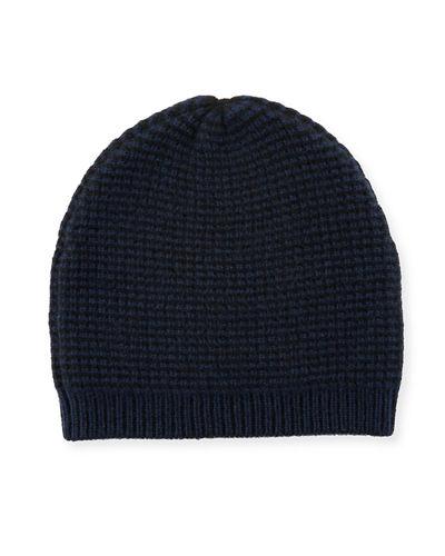 Cashmere Two-tone Waffle-stitch Beanie