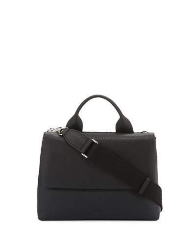 Riley Pebbled Flap Satchel Bag, Black