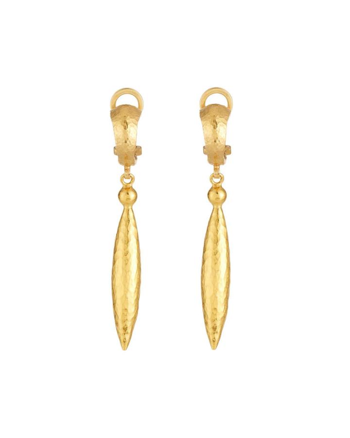 24k Gold Wheat Dangle Hoop Earrings