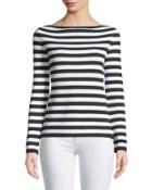 Long-sleeve Striped Ribbed-knit Tee