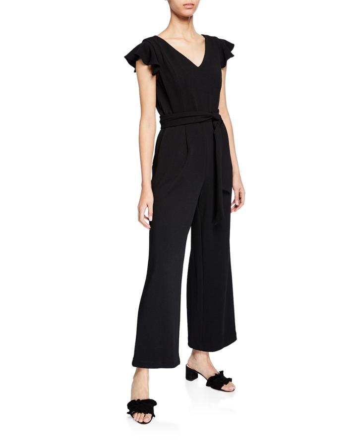 Ruffle-sleeve Wide-leg Jumpsuit W/