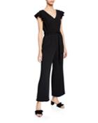 Ruffle-sleeve Wide-leg Jumpsuit W/