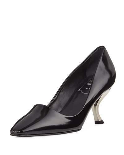 Patent Leather Pump With Curved Heel