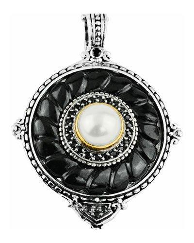 Round Carved Onyx, Spinel & Pearl Pendant Enhancer