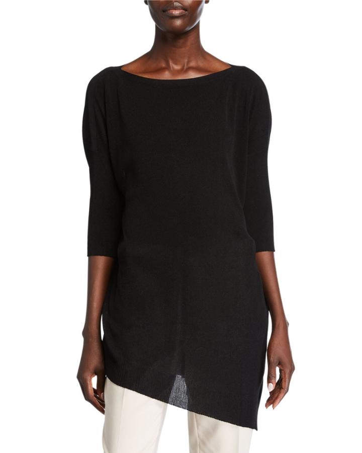 Two-ply 3/4-sleeve Asymmetric Tunic