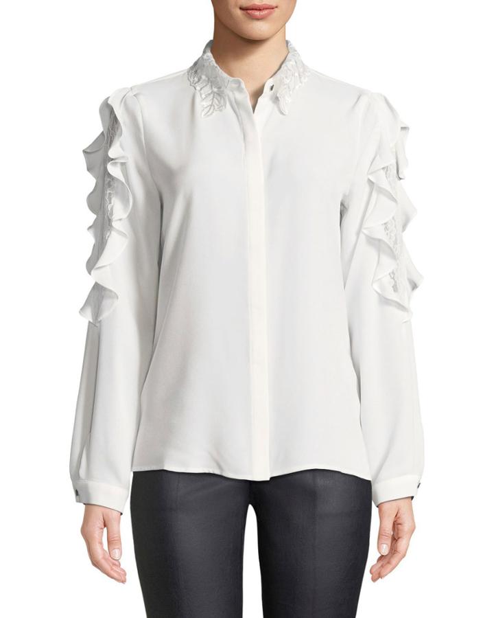 Lace-shoulder Button-front Blouse