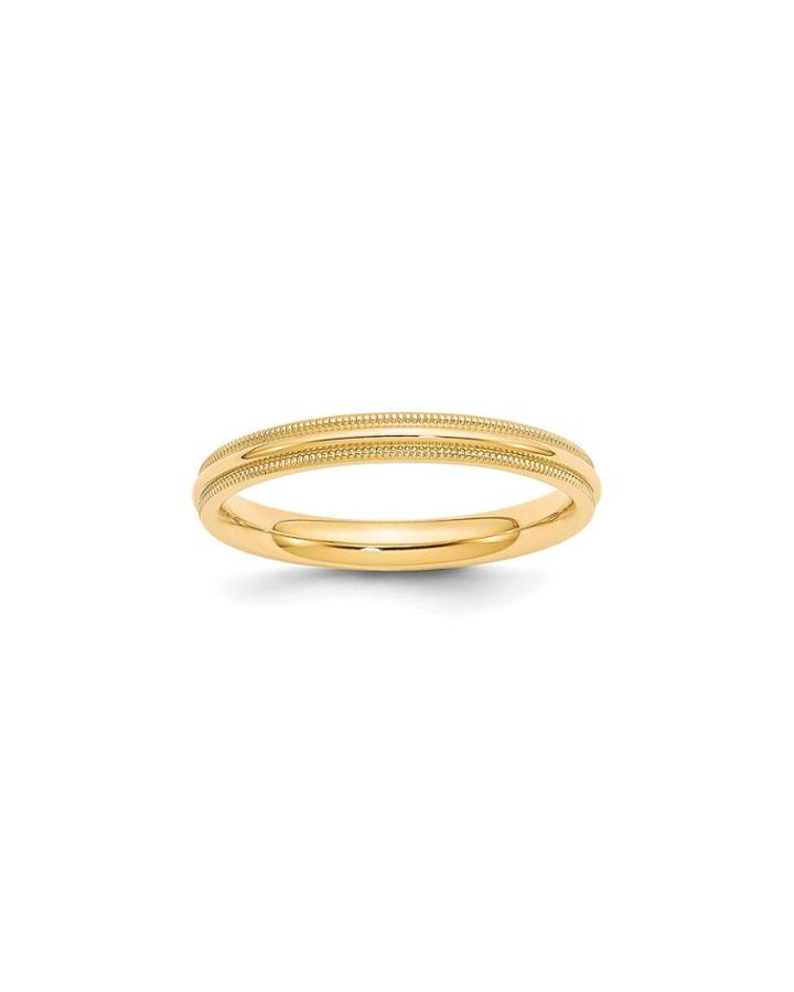 14k Yellow Gold Milgrain Comfort-fit Wedding Band Ring,