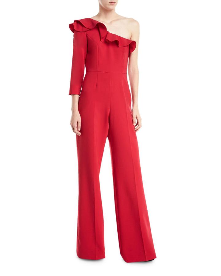 Pogge One-shoulder Ruffle Wide-leg Jumpsuit