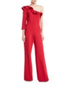 Pogge One-shoulder Ruffle Wide-leg Jumpsuit