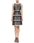 Lace Overlay Bell Dress, Black/white