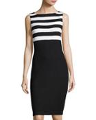 Boucl&eacute;-knit Sleeveless Striped Dress, Black/white
