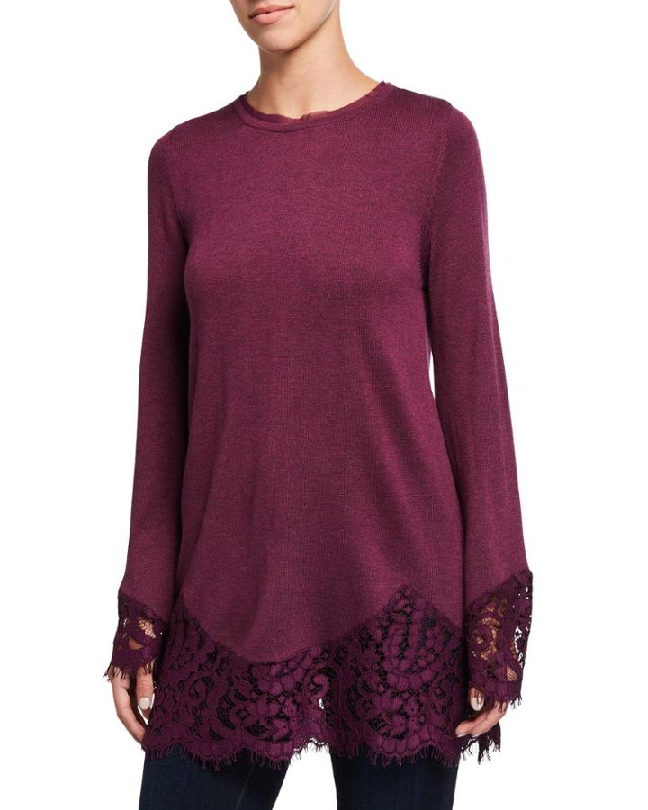 Crewneck Cashmere-blend Lace-hem