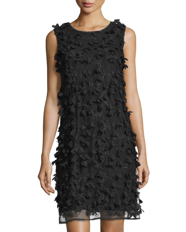 Max Studio 3d-flower Mesh Overlay Dress, Black, Women's, Size: