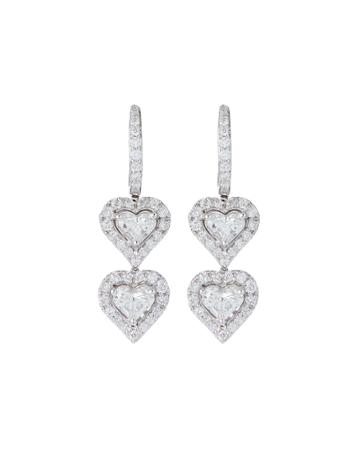 18k White Gold Lovely-cut Diamond 2-heart Earrings