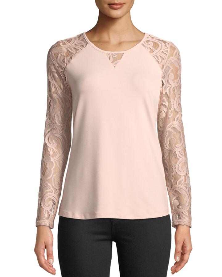 Lace-sleeve Crewneck Tee