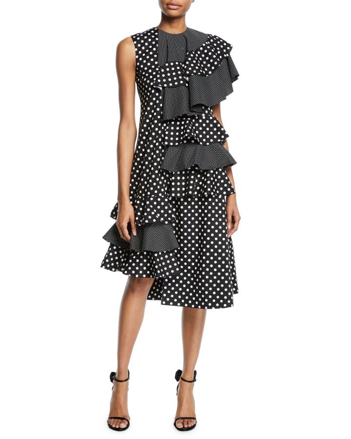 One-sleeve Polka-dot Asymmetric Ruffle