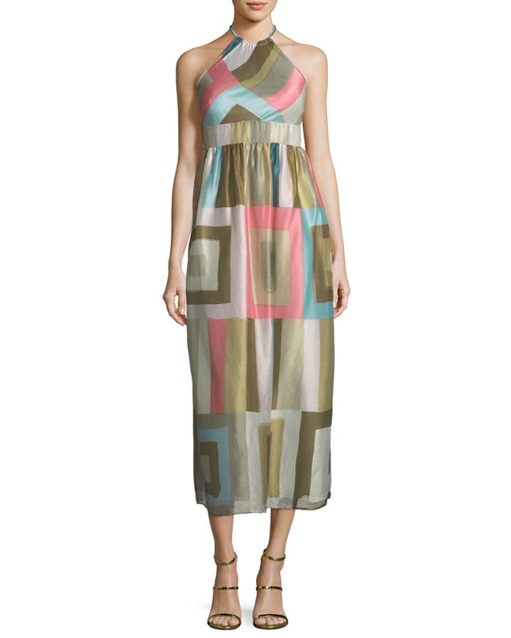 Check-print Silk-blend Organza Halter Dress