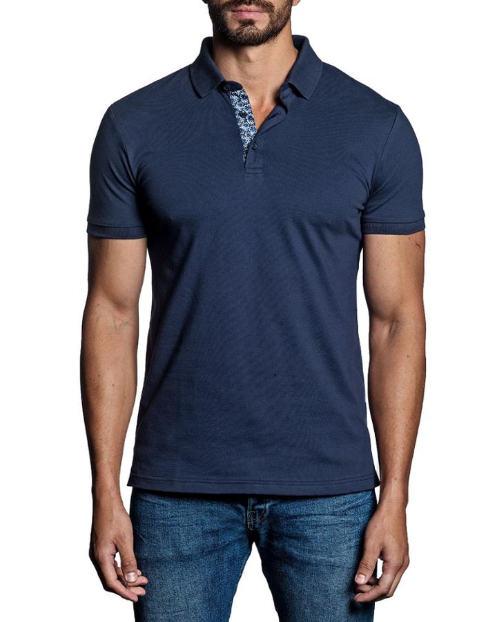 Semi-fitted Floral-trim Pique Polo
