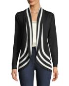Striped-trim Open-front Circle Cardigan