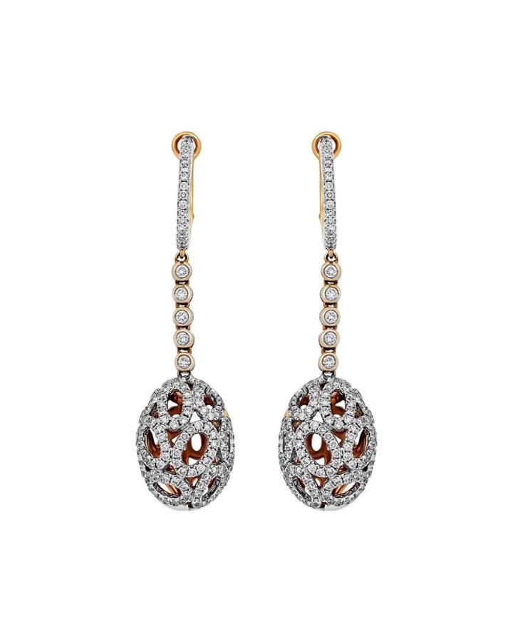 18k Rose Gold Diamond Oval-cutout Drop Earrings