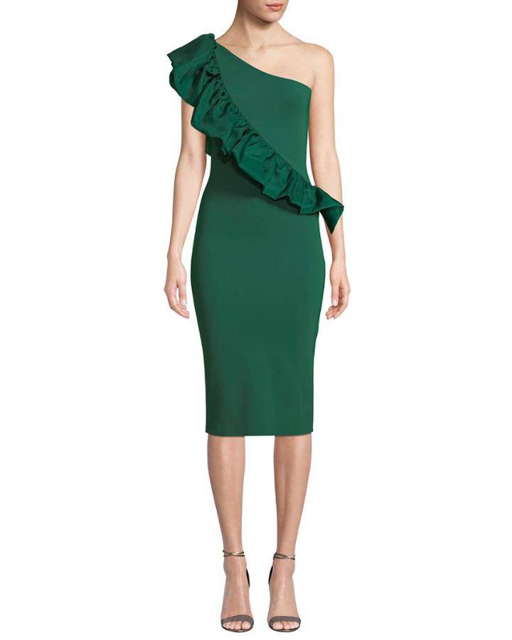 Marine Organza One-shoulder Ruffle Dress