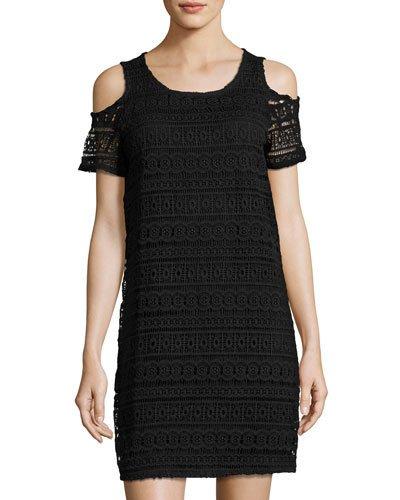 Cold-shoulder Lace Shift Dress, Black