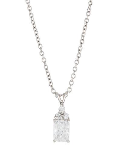 18k White Gold-plated Emerald-cut Cz Pendant Necklace