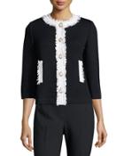 Santana Knit Contrast Fringe-trim Jacket, Black/white