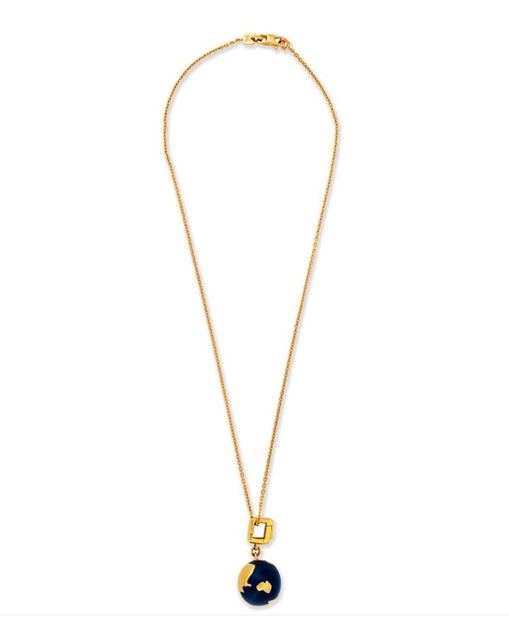 Estate 18k Yellow Gold Lapis World Globe Necklace