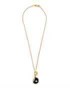 Estate 18k Yellow Gold Lapis World Globe Necklace