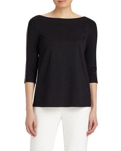 Bateau-neck Contrast-piping Top