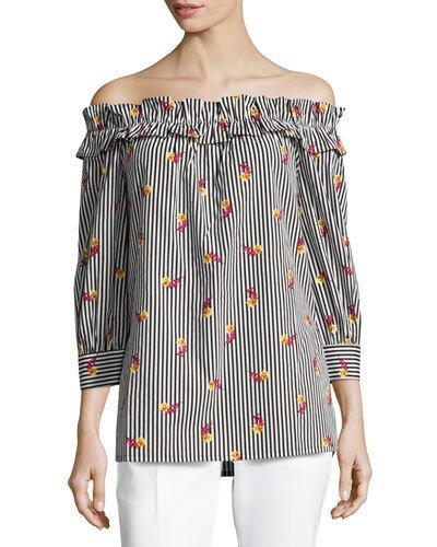 Little Flowers Off-the-shoulder Top, Black/white