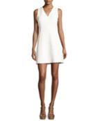 Sleeveless V-neck Tweed Mini Dress, White