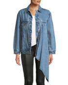Denim Jacket W/ Asymmetric Draped Detail