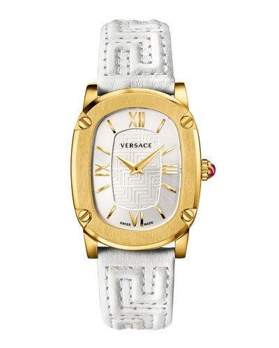 30mm Couture Oval Watch W/ Leather Strap, Golden/white