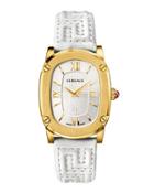 30mm Couture Oval Watch W/ Leather Strap, Golden/white