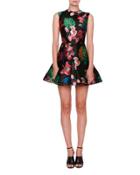 Tropical Dream Brocade Sleeveless Dress, Black/multi