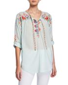 Gina Embroidered Tie-front Cotton Blouse