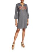 Axton Flare-sleeve Embroidered Tunic Dress